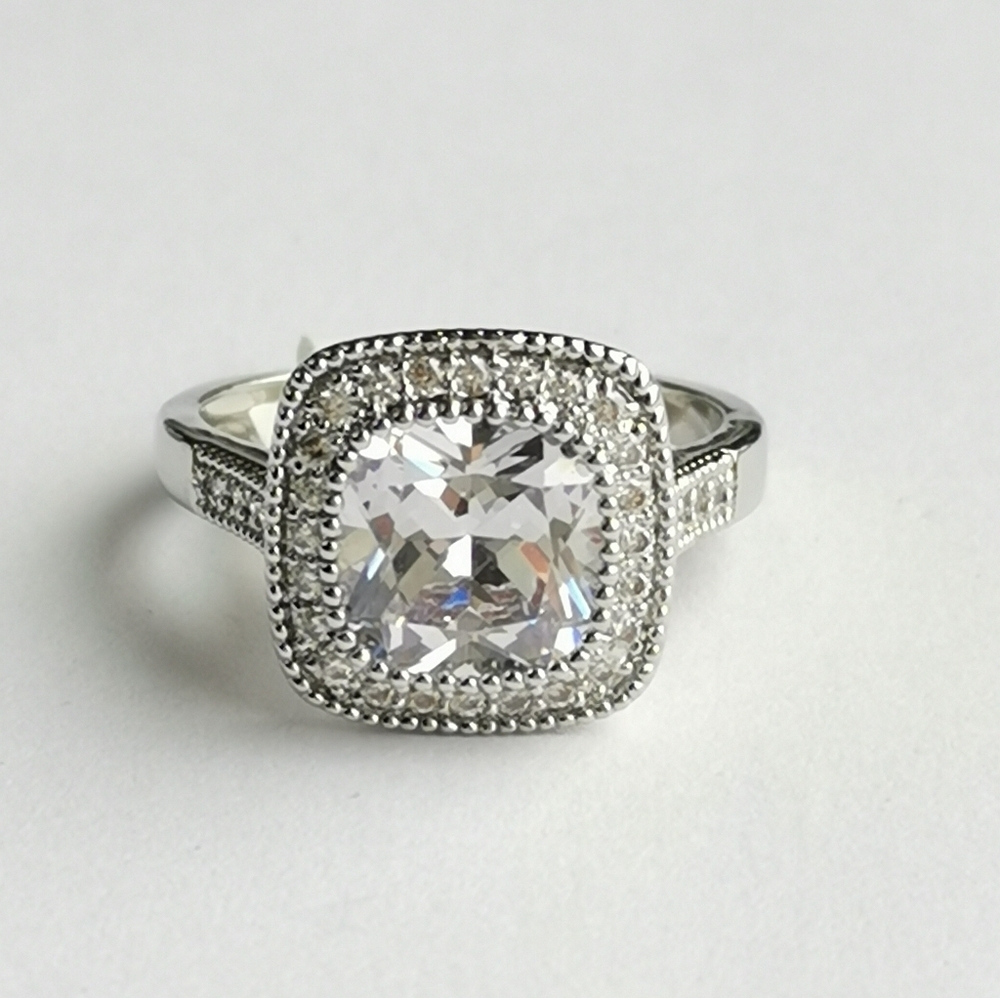 CZ princess cut in 14k white gold ring size 8 engagement cocktail style